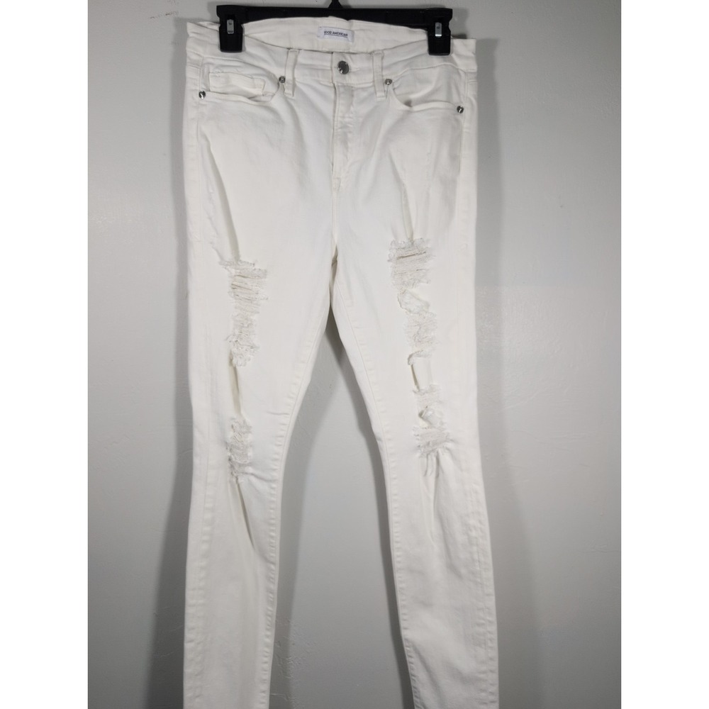 Good American Classic High Rise Straight Leg Distressed Jeans Size 10 / 30